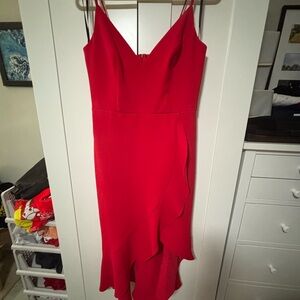 Xscape Red Asymmetrical Sheath Dress Spaghetti Strap